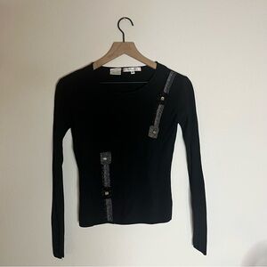 Loulou Beaded Black Long Sleeve Top
